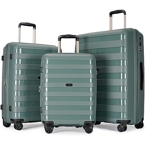 GinzaTravel 3-piece sets luggage with scratch-resistant PP material, expandable（all 20 24 28 Super light, large-capacity double seal suitcase