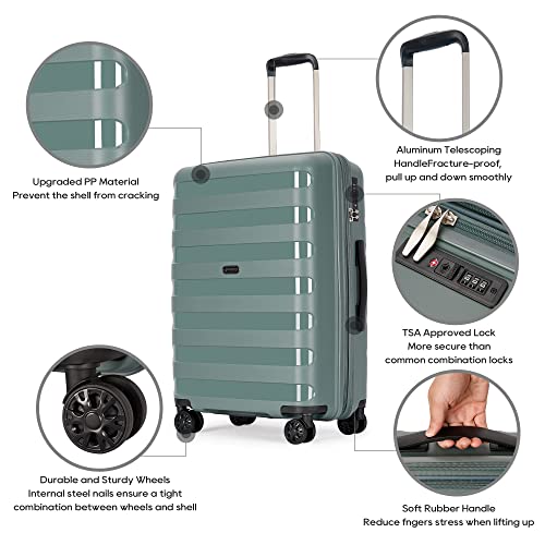 GinzaTravel 3-piece sets luggage with scratch-resistant PP material, expandable（all 20 24 28 Super light, large-capacity double seal suitcase