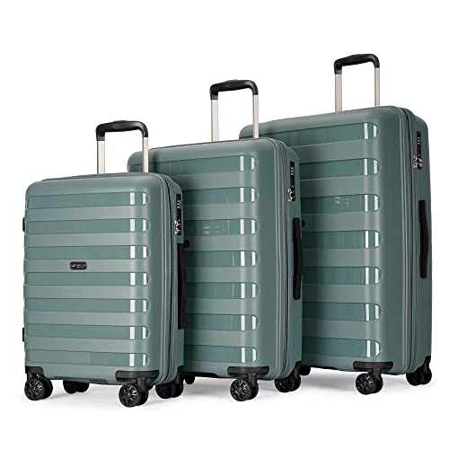 GinzaTravel 3-piece sets luggage with scratch-resistant PP material, expandable（all 20 24 28 Super light, large-capacity double seal suitcase