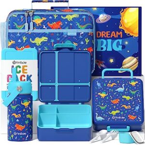 fimibuke kids bento lunch box with 4 compartments, insulated lunch bag, stainless steel insulated water bottle, ice pack & utensils, birthday gift for ages 3-12 back to school toddler girls boys