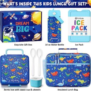 Fimibuke Kids Bento Lunch Box with 4 Compartments, Insulated lunch Bag, Stainless Steel Insulated Water Bottle, Ice Pack & Utensils, Birthday Gift for Ages 3-12 Back to School Toddler Girls Boys