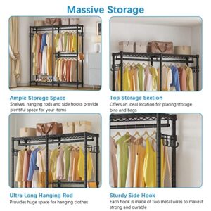 VIPEK V4C Double Clothing Rack with Cover Protable Closet for Hanging Clothes, Heavy Duty Garment Rack Metal Wardrobe Storage System with Adjustable Shelves & 2 Side Hooks, Black Rack with Black Cover