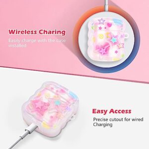 Cute AirPods Case with Love Pendant Colorful Round Bead Keychain, Glitter 3D Stars Design Soft Protective Cover Compatiable with AirPods 2nd & 1st Generation Case