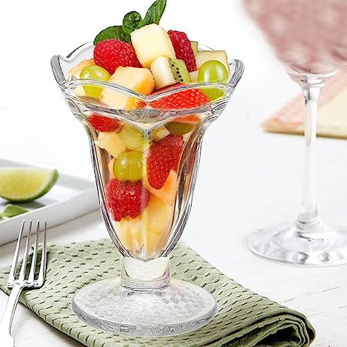 BSTKEY 6PCS Set 7 Oz Glass Dessert Bowls/Cups, Cute Footed Dessert Bowls for Ice Cream Sundae Trifle Fruit Pudding Snack Salad Milkshakes Condiment Cocktail Drinks Party