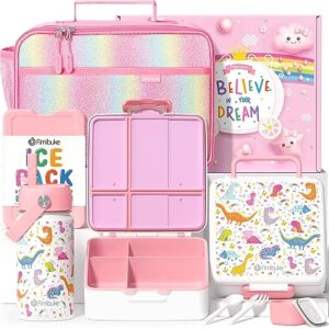 fimibuke kids bento lunch box with 4 compartments, insulated lunch bag, stainless steel insulated water bottle, ice pack & utensils, birthday gifts for ages 3-12 back to school toddler girls boys