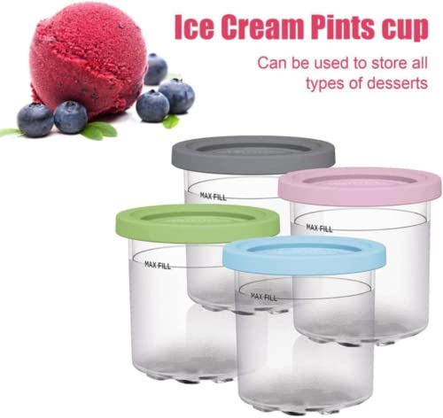 TYWAG 2/4Pcs Ice Cream Pints Cup, Ice Cream Containers with Lids for Ninja Creami Pints, Safe & Leak Proof Ice Cream Pints Kitchen Accessories for NC301 NC300 Series Ice Cream Maker (Pink+Grey)