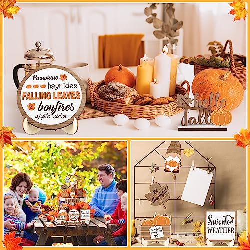 Maitys 21 Pcs Fall Thanksgiving Tiered Tray Decor Set Fall Pumpkin Gnome Truck Wood Sign Rustic Farmhouse Decor Hello Fall Wood Bead Decorative Tabletop Sign for Autumn Thanksgiving Day Table Holiday