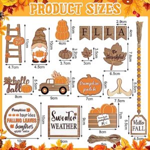 Maitys 21 Pcs Fall Thanksgiving Tiered Tray Decor Set Fall Pumpkin Gnome Truck Wood Sign Rustic Farmhouse Decor Hello Fall Wood Bead Decorative Tabletop Sign for Autumn Thanksgiving Day Table Holiday