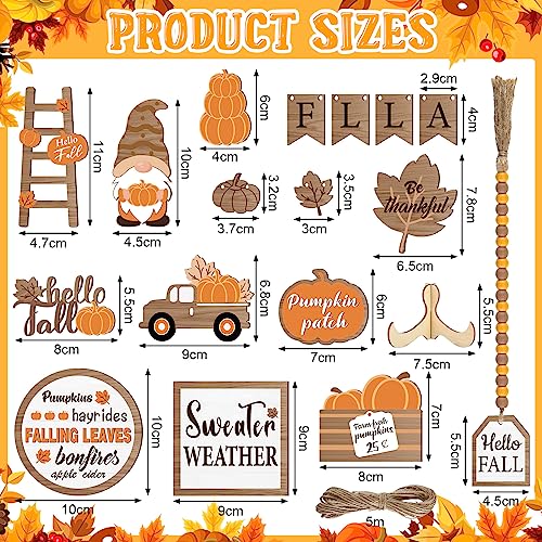 Maitys 21 Pcs Fall Thanksgiving Tiered Tray Decor Set Fall Pumpkin Gnome Truck Wood Sign Rustic Farmhouse Decor Hello Fall Wood Bead Decorative Tabletop Sign for Autumn Thanksgiving Day Table Holiday