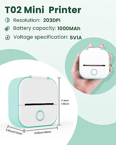 LabelCreate T02 Mini Sticker Thermal Printer, Portable Pocket Sticker Maker Machine, Mobile Phone Picture Printer Compatible with iOS & Android, for Pet Stickers, Kids Birthday, Children, Green