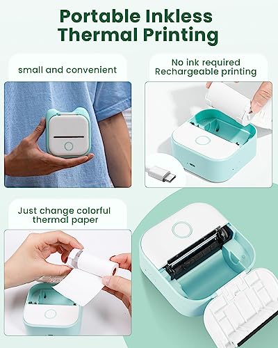 LabelCreate T02 Mini Sticker Thermal Printer, Portable Pocket Sticker Maker Machine, Mobile Phone Picture Printer Compatible with iOS & Android, for Pet Stickers, Kids Birthday, Children, Green