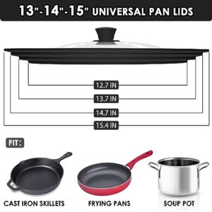 GDDGCUO Universal Pan Lids, Large Silicone Pot lids for Pots, Pans & Skillets - Fits 13", 14" & 15" Diameter Cookware, Frying Pan lid BPA Free and Dishwasher Safe