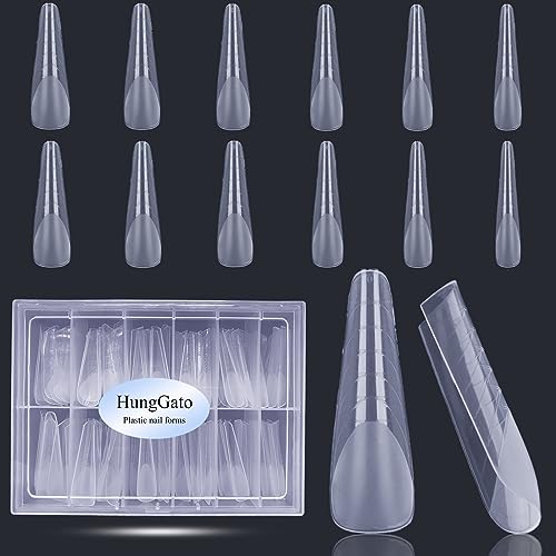 HungGato 120Pcs Dual Nail Forms Matte Stiletto French Extension Poly Nail Gel Nail Molds for Acrylic UV Nails 12 Sizes for Solid Nail Gel Glue Nail Art Design Salon&DIY