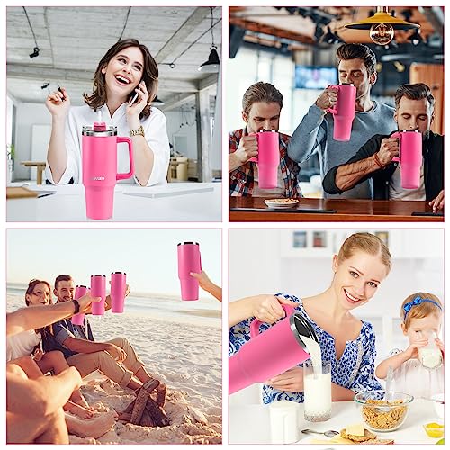 LSVUQED Tumbler With Handle 40 oz Travel Mug Straw Covers Cup with Lid Insulated Stainless Steel Water Iced Tea Coffee Gift .(Pink)