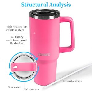 LSVUQED Tumbler With Handle 40 oz Travel Mug Straw Covers Cup with Lid Insulated Stainless Steel Water Iced Tea Coffee Gift .(Pink)