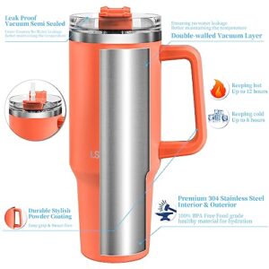 LSVUQED Tumbler With Handle 40 oz Travel Mug Straw Covers Cup with Lid Insulated Stainless Steel Water Iced Tea Coffee Gift .(Orange)