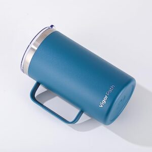 VIGOR PATH Insulated Coffee Mug with Handle and Sliding Lid - Double Wall Vacuum Stainless Steel Mug for Travel, Office, and Daily Use - 24oz (Dark Blue)