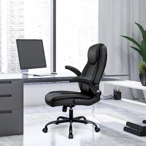 NEO CHAIR Ergonomic Office Chair PU Leather Executive Chair Padded Flip Up Armrest Computer Chair Adjustable Height High Back Lumbar Support Wheels Swivel for Gaming Desk Chair (Black)