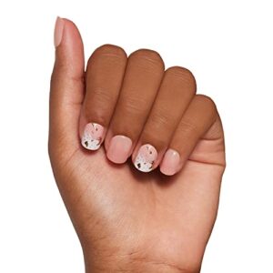 Glamnetic Press On Nails - Heaven Sent | Super Short Round, Semi-Transparent Nude Nails with White and Gold Accents | 12 Sizes - 30 Nail Kit with Glue