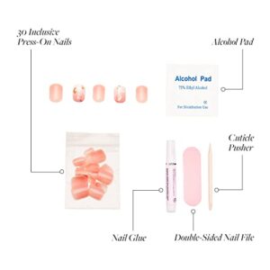 Glamnetic Press On Nails - Heaven Sent | Super Short Round, Semi-Transparent Nude Nails with White and Gold Accents | 12 Sizes - 30 Nail Kit with Glue