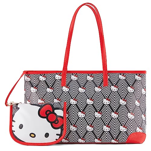 Hello Kitty Leather Tote bag - Girls, Boys, Teens, Adults - Officially Licensed Hello Kitty Faux PU Leather Cosplay Tote Handbag with Pouch