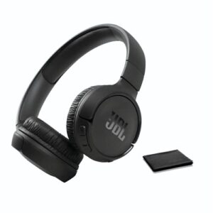 jbl tune 570bt on-ear wireless bluetooth headphones with pure bass stereo sound, includes cleaning cloth - black(jblt570btblkam-cc)
