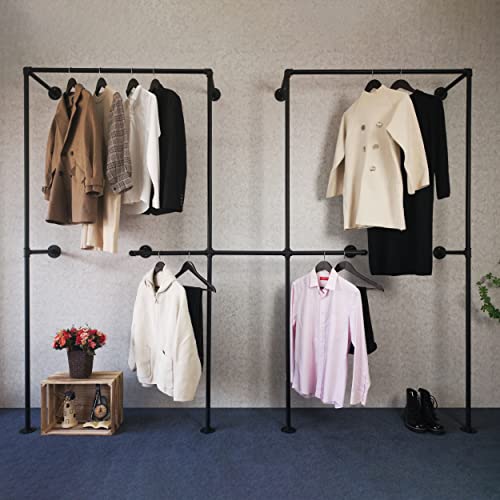 Anynice Industrial Pipe Clothing Rack,Industrial Clothing Rack, Clothing Rods for Hanging Clothes,Clothes Rack,Wall Mounted Garment Rack, Heavy Duty Coat Rack (98.4" W x 14.4" D x81.1 H, ANY-EF55)