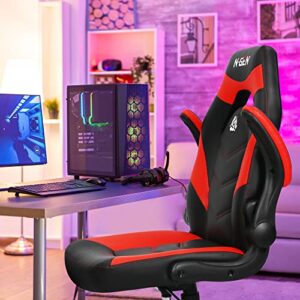 N-GEN Video Gaming Computer Chair Ergonomic Office Chair Desk Chair with Lumbar Support Flip Up Arms Adjustable Height Swivel PU Leather Executive PC Chair with Wheels for Adults Women Men (Red)