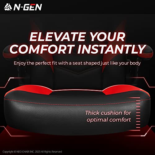 N-GEN Video Gaming Computer Chair Ergonomic Office Chair Desk Chair with Lumbar Support Flip Up Arms Adjustable Height Swivel PU Leather Executive PC Chair with Wheels for Adults Women Men (Red)