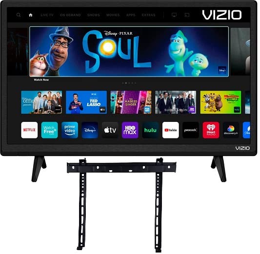 VIZIO 24" Inch Class D-Series LED 720P Smart TV Apple AirPlay 2 and Chromecast Built-in + Wall Mount (No Stand) - D24H-J09 (Renewed)