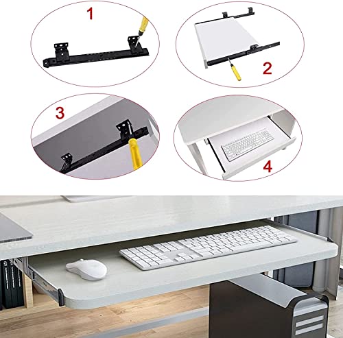 OM-PDD Keyboard Tray Under Desk Slide 20 Inches/ 24inches/ 28inches, Under Desk Tray, Slide Out Keyboard Tray Under Desk, Ergonomic, Wooden