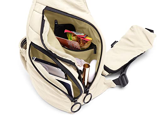 ODODOS Crossbody Sling Bag with Adjustable Straps Small Backpack Lightweight Daypack for Casual Hiking Outdoor Travel, Ivory