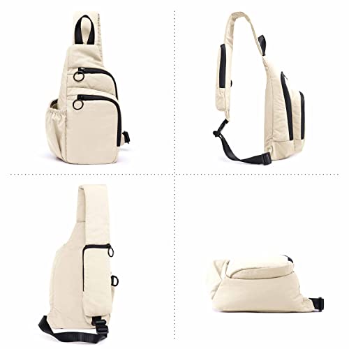 ODODOS Crossbody Sling Bag with Adjustable Straps Small Backpack Lightweight Daypack for Casual Hiking Outdoor Travel, Ivory