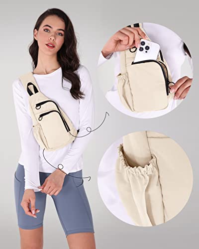 ODODOS Crossbody Sling Bag with Adjustable Straps Small Backpack Lightweight Daypack for Casual Hiking Outdoor Travel, Ivory