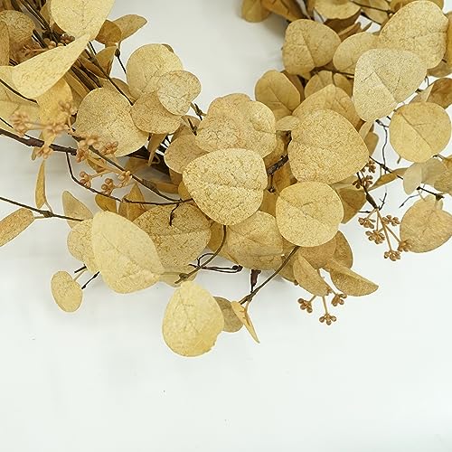 20 inch Artificial Fall Eucalyptus Wreath for Front Door with Beige Eucalyptus Leaves,Dry Vine Branches,Seed Branches for Front Door Indoor Outdoor Farmhouse Home Wall Window Festival Decor