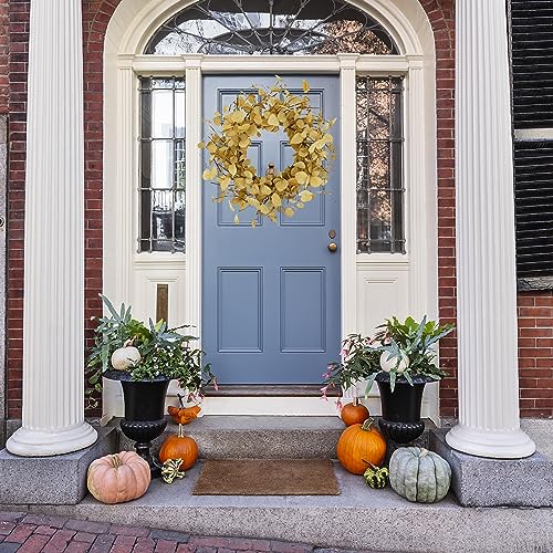 20 inch Artificial Fall Eucalyptus Wreath for Front Door with Beige Eucalyptus Leaves,Dry Vine Branches,Seed Branches for Front Door Indoor Outdoor Farmhouse Home Wall Window Festival Decor