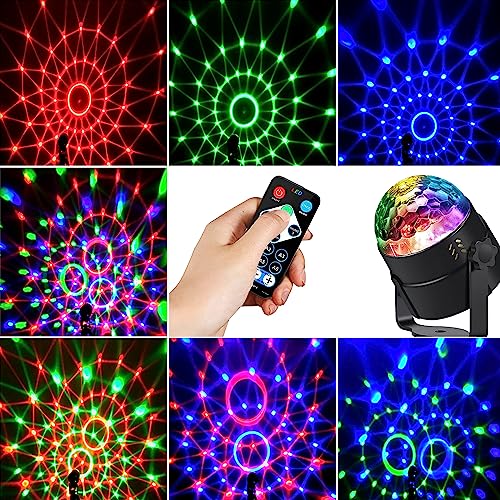 VAKS Disco Ball Party Light, 7 Modes Stage DJ Lights with Sound Control and Remote Control for Family Room Dance Parties Kids Birthdays Christmas Karaoke Weddings Show Club Pub, 1 Pack