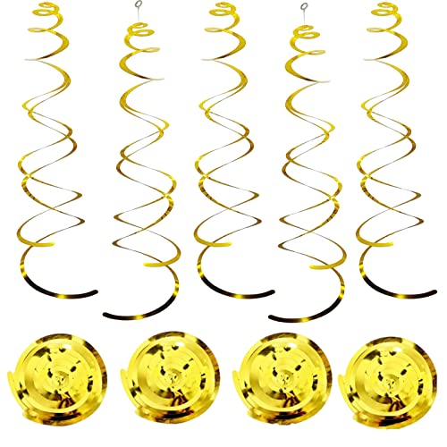 30 Pcs Gold Hanging Swirl Party Decorations,Sparkle Gold Birthday Ceiling Decorations,Streamers for Wedding Party Anniversary Graduation Christmas (Gold)