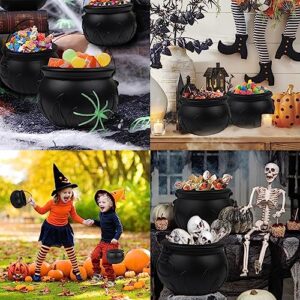 Zimati Halloween Witch Cauldron Candy Serving Bowl Hocus Pocus Decorations, Set of 3 Black Plastic Cauldron Bowls with Iron Rack, Spooky Candy Bucket Punch Bowls for Table Home Party Decor