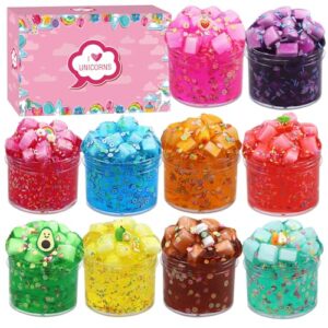 10 pack jelly cube crispy crystal transparent slime set,themed party toy to relieve stress and anxiety, for girls and boys,including party gift