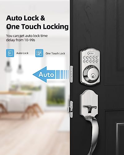 Revolo RE001 Electronic Keypad Deadbolt, Keyless Entry Door Lock, Keyed Entry, Auto Lock, Smart Lock with Handle, Front Door Handle Sets, Anti-Peeking Password, Satin Nickel