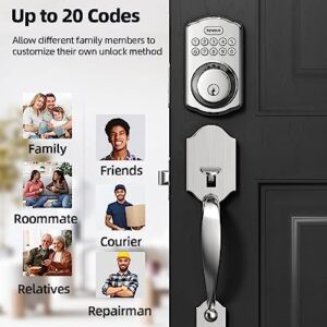 Revolo RE001 Electronic Keypad Deadbolt, Keyless Entry Door Lock, Keyed Entry, Auto Lock, Smart Lock with Handle, Front Door Handle Sets, Anti-Peeking Password, Satin Nickel