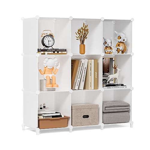 FUNLAX Cube Storage Organizer, 9 Cube Shelf, Cubical Storage Shelves, Cubby Shelving, Modular Storage Cube Suitable for Bookself, Clothes, Closet Organizers and Storage (9 Cube, White)