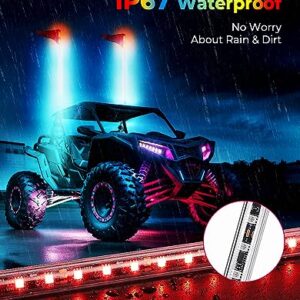 KEMIMOTO 5FT 2PCS LED Whip Lights with Spring Bases for UTV ATV, 22 Modes 21 Colors 5 Brightness 10 Speed IP67 Waterproof Wireless Control, compatible with Can Am Maverick X3 Polaris RZR Kawasaki SxS