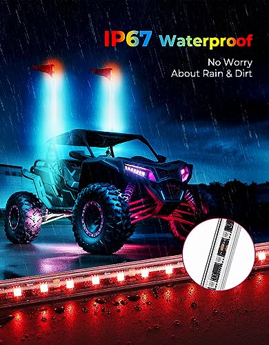 KEMIMOTO 5FT 2PCS LED Whip Lights with Spring Bases for UTV ATV, 22 Modes 21 Colors 5 Brightness 10 Speed IP67 Waterproof Wireless Control, compatible with Can Am Maverick X3 Polaris RZR Kawasaki SxS