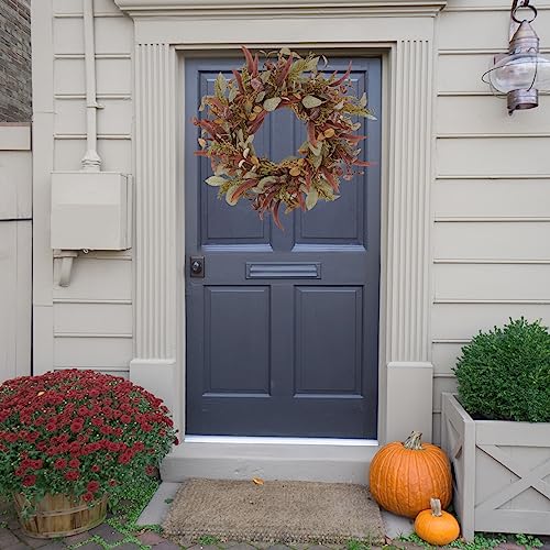 20" Fall Wreath for Front Door, Fall Leaves and Grain Wreath, Harvest Ear Wheat Wreath for Front Door Wedding Wall Home Thanksgiving Decoration Farmhouse Decoration