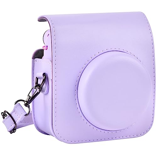 SAIKA Protective & Portable Case Compatible with Fujifilm for Instax Mini 12 Instant Camera with Accessories Pocket and Adjustable Strap-Purple