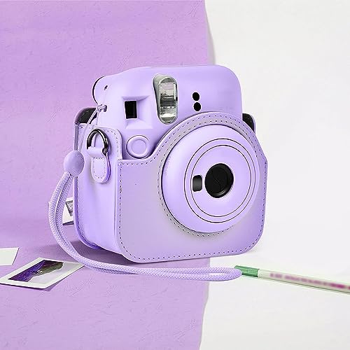 SAIKA Protective & Portable Case Compatible with Fujifilm for Instax Mini 12 Instant Camera with Accessories Pocket and Adjustable Strap-Purple