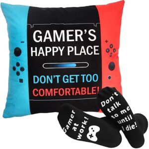 gamer gifts for teenage boys, best gaming gifts for men, him, gamers, son,husband, boyfriend, game lover, video game lover gifts, game room decor, gamer pillow cover and game socks gifts set g001