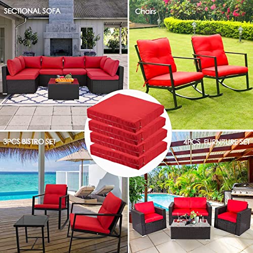 4Pcs Outdoor Patio Seat Cushion Back Pillow Replacement Covers,Fit for Patio Furniture Sectional Sofa Chair Conversation Set,Water-Resistant Fadeless Slipcover,20Lx18Wx4H Inch,Red-Cover Only